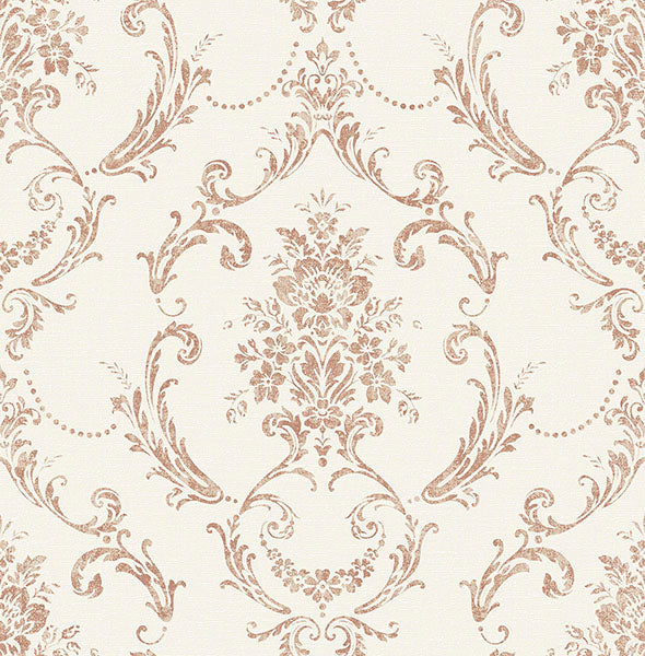 media image for Glenda Copper Floral Damask Wallpaper 223