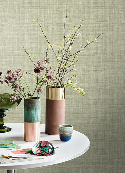 media image for Tuckernuck Green Faux Linen Wallpaper 242