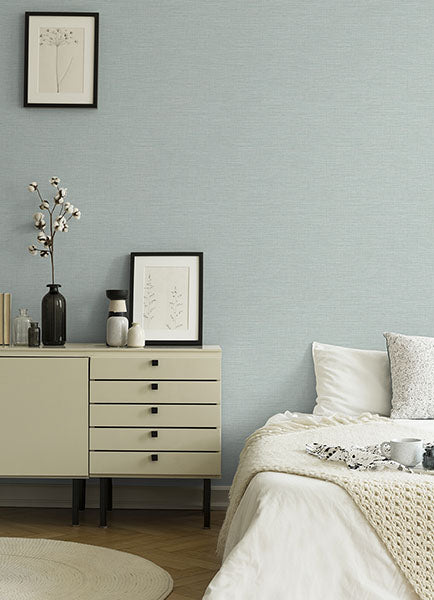 media image for Exhale Light Blue Faux Grasscloth Wallpaper 27