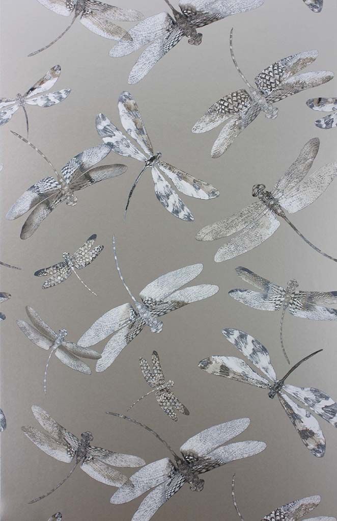 media image for Dragonfly Dance Wallpaper in gray from the Samana Collection by Matthew Williamson 231