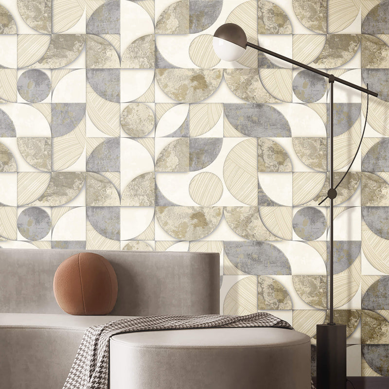 media image for Geometrico Beige/Metallic Wallpaper from Stratum Collection by Galerie Wallcoverings 263