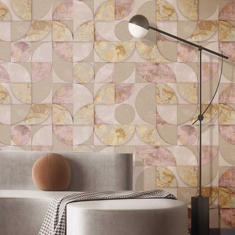 media image for Geometrico Gold/Pink Wallpaper from Stratum Collection by Galerie Wallcoverings 268