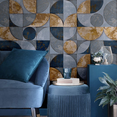 product image for Geometrico Blue/Gold Wallpaper from Stratum Collection by Galerie Wallcoverings 96