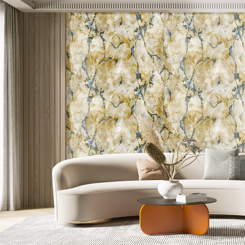 media image for Marmo Gold/Blue Wallpaper from Stratum Collection by Galerie Wallcoverings 283