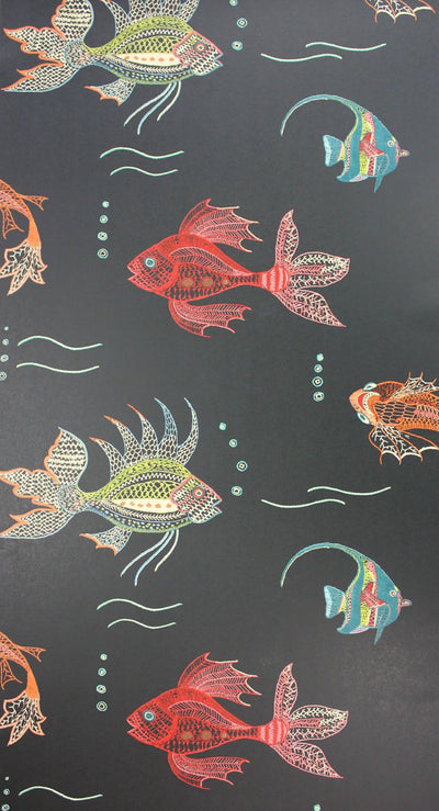 product image for Aquarium Wallpaper in black and multi-color from the Perroquet Collection by Nina Campbell 60