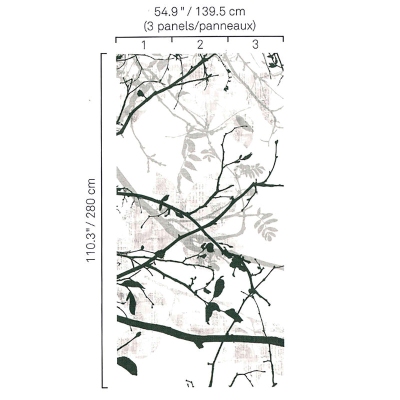 media image for Branches Sway Wall Mural in Grey/Black/Cream 288