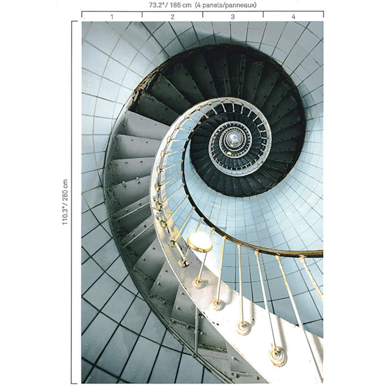 media image for Staircase Illusion Wall Mural in Teal/Grey 218