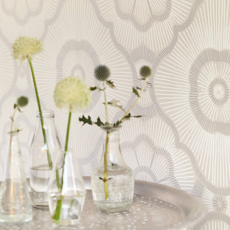 media image for Beaded Floral Large-Scale Wallpaper in Cream/Grey 253