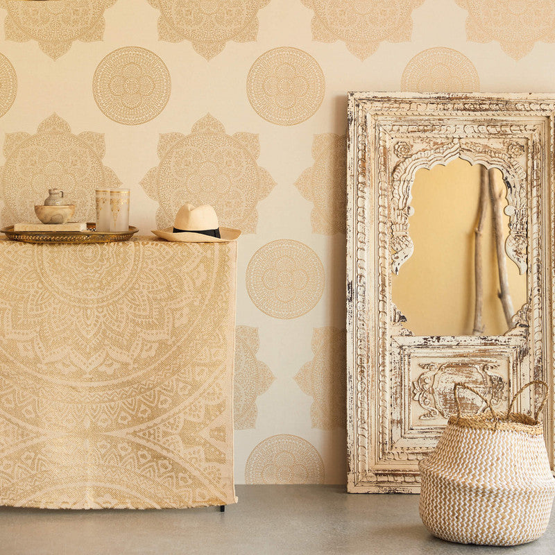 media image for Medallion Oversized Wallpaper in Copper/Indigo 284