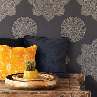 product image for Medallion Oversized Wallpaper in Gold/Black 61