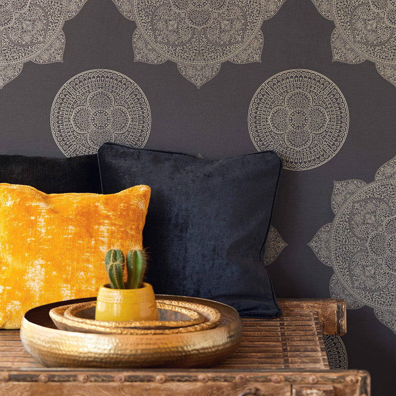 media image for Medallion Oversized Wallpaper in Gold/Black 239