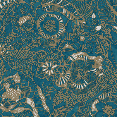 product image of Floral Opulent Wallpaper in Turquoise/Gold 525