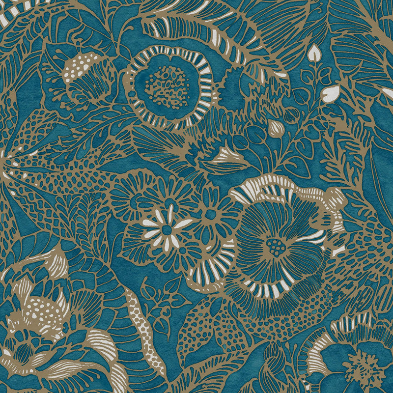 media image for Floral Opulent Wallpaper in Turquoise/Gold 246