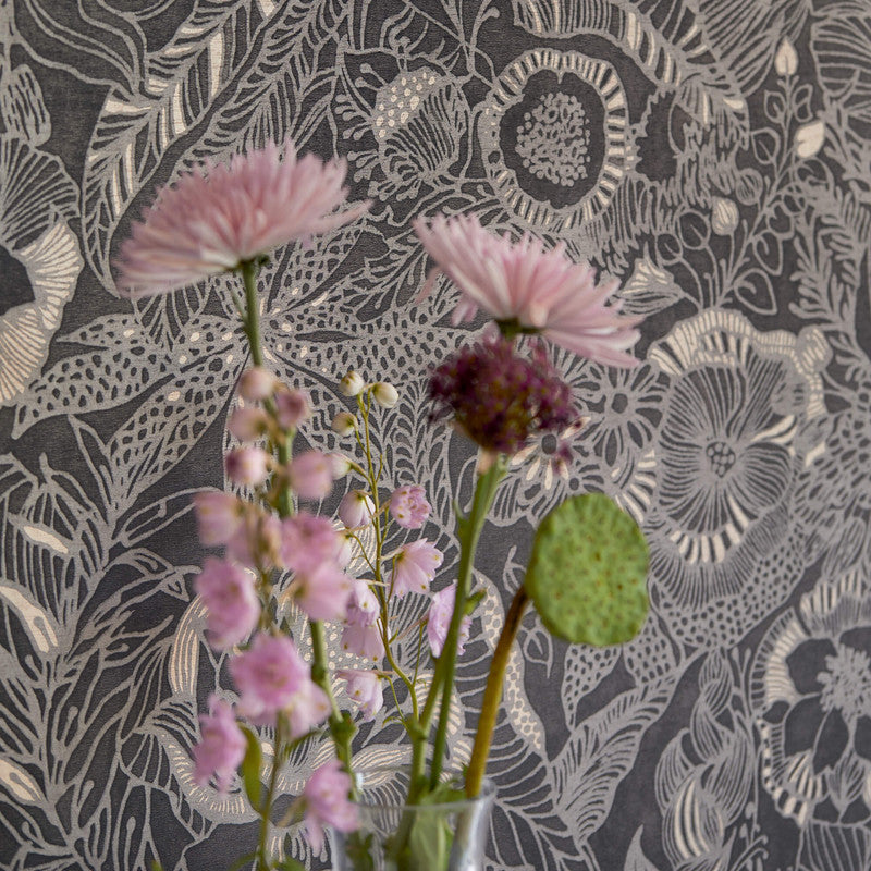 media image for Floral Opulent Wallpaper in Black/Grey 26