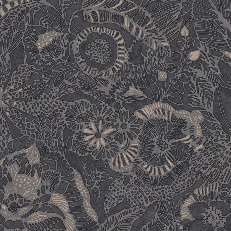 media image for Floral Opulent Wallpaper in Black/Grey 258