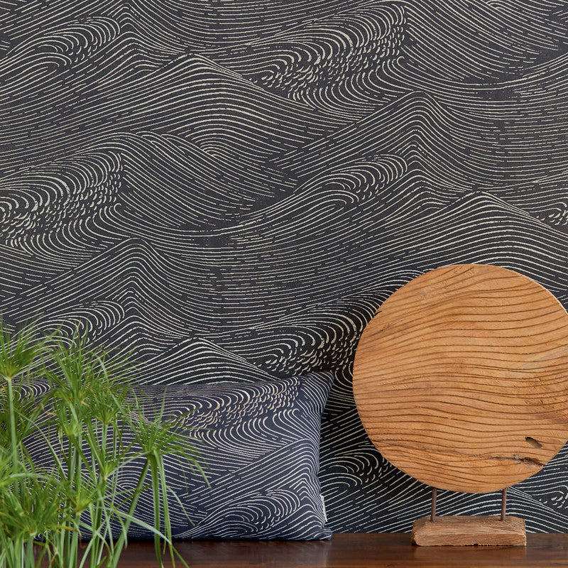 media image for Wave Modern Wallpaper in Black 222