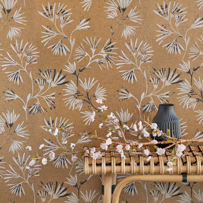 product image for Floral Asian-Inspired Wallpaper in Gold/Black 43