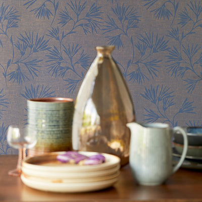 product image for Floral Asian-Inspired Wallpaper in Navy 76