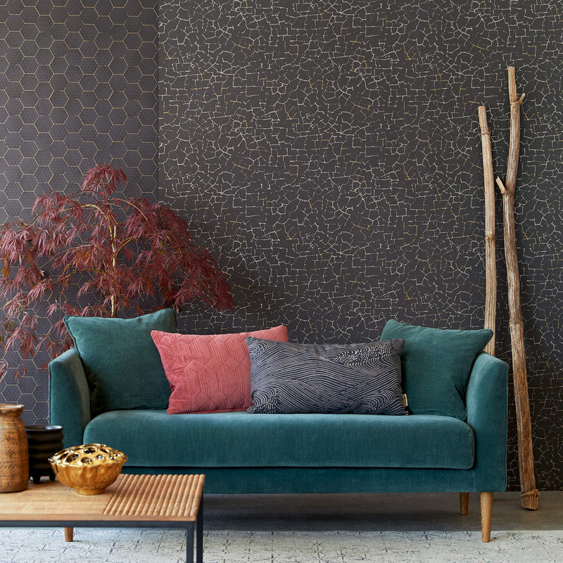 media image for Craquelure Weathered Wallpaper in Black/Metallic 28