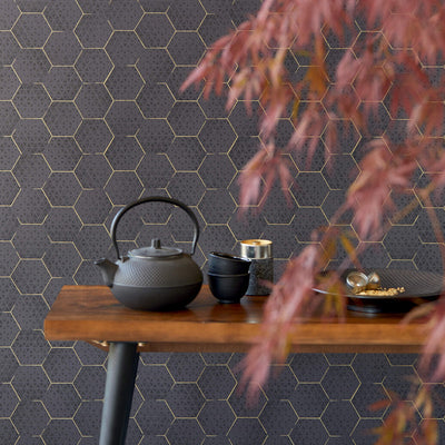 product image for Honeycomb Wallpaper in Black/Gold 78