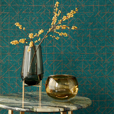 product image for Geo Abstract Textural Wallpaper in Gold/Teal 89