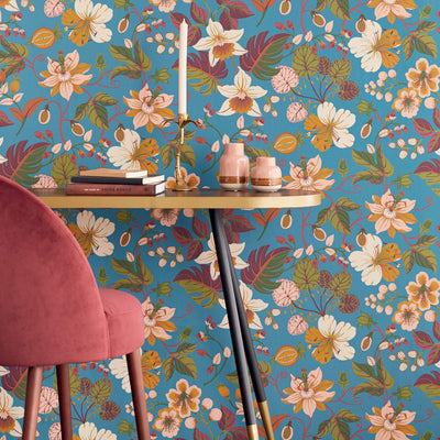 product image for Floral Large-Scale Wallpaper in Coral/Orange/Teal 74