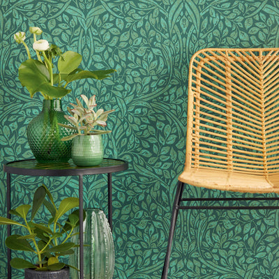 product image for Swirling Leaves Wallpaper in Emerald/Olive 36