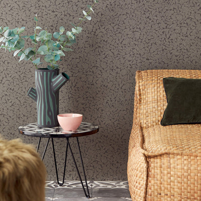 product image for Leaf Embossed Wallpaper in Taupe Brown 31