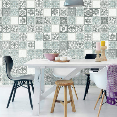 product image for Mosaic Tile Wall Mural in Grey/Ivory 40