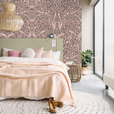 product image for Swirling Leaves Wall Mural in Blush 14