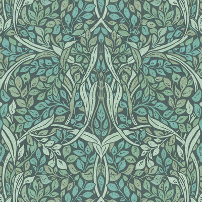 product image for Swirling Leaves Wall Mural in Green/Teal 39