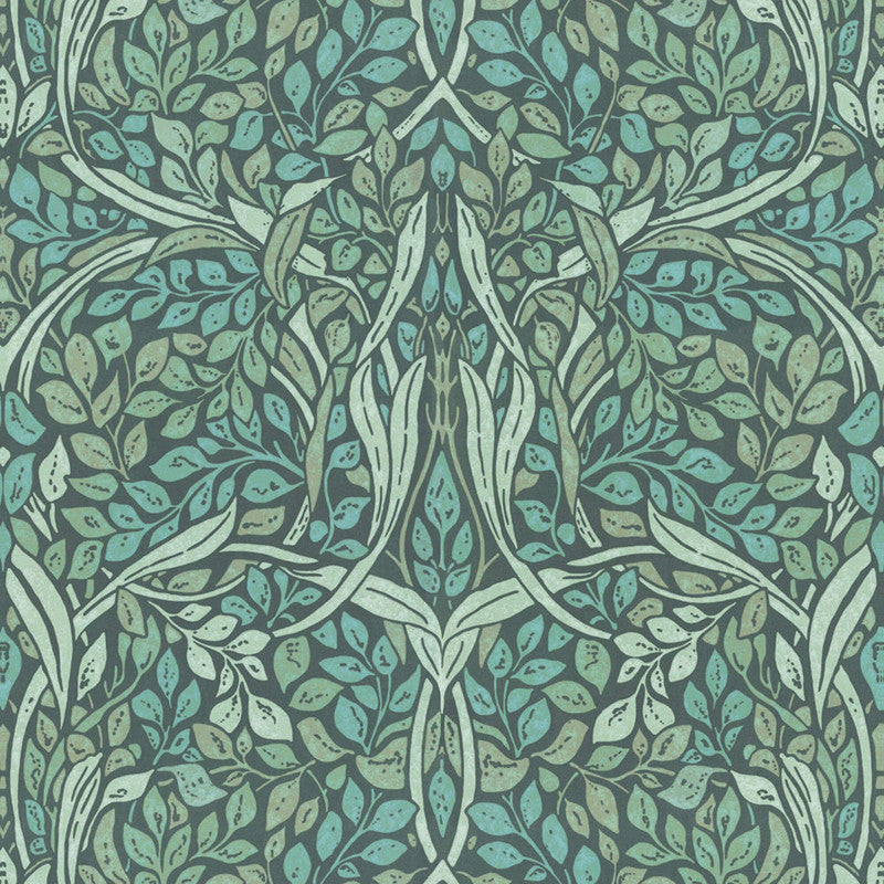 media image for Swirling Leaves Wall Mural in Green/Teal 265