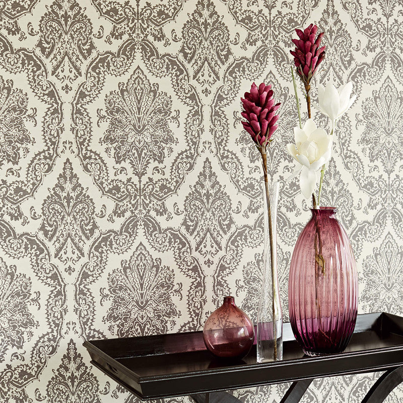 media image for Damask Exquisite Wallpaper in Soft Grey 265