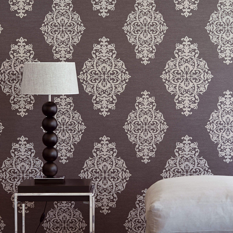 media image for Damask Large-Scale Wallpaper in Chocolate 235