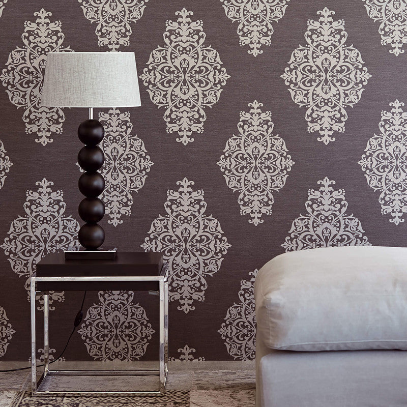 media image for Damask Large-Scale Wallpaper in Black/Grey 215