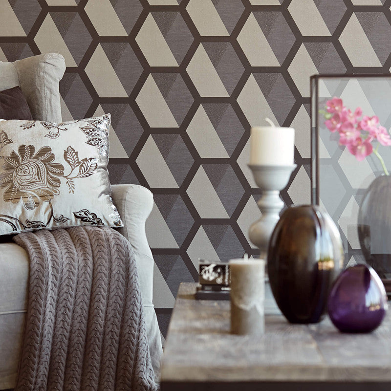 media image for Geo Hexagon Wallpaper in Taupe/Grey 27