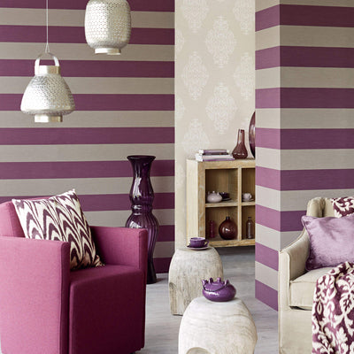 product image for Stripe Large-Scale Classic Wallpaper in Eggplant/Plum 14