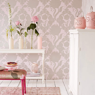 product image for Floral Medallion Wallpaper in Pink/Silver 13