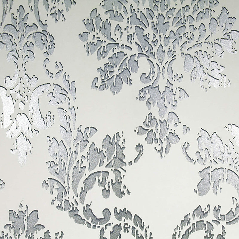 media image for Abstract Damask Exotic Wallpaper in Silver/Ivory 233