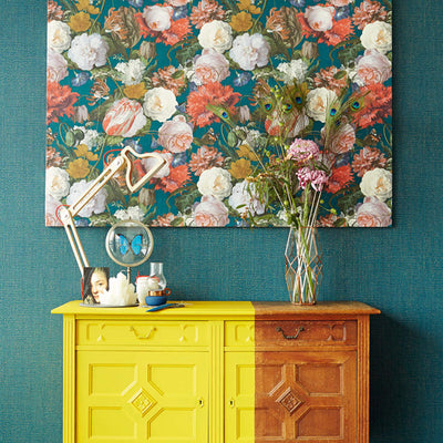 product image for Artistic Floral Wallpaper in Teal/Gold 70