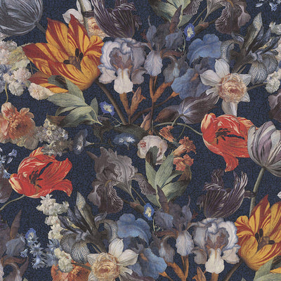 product image of Botanical Crackled Wallpaper in Royal Blue/Orange 587