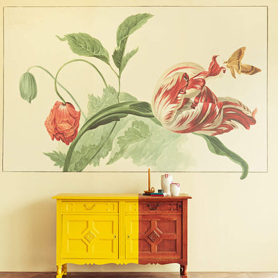 product image for Flower & Butterfly Whimsical Wall Mural in Green/Yellow 57