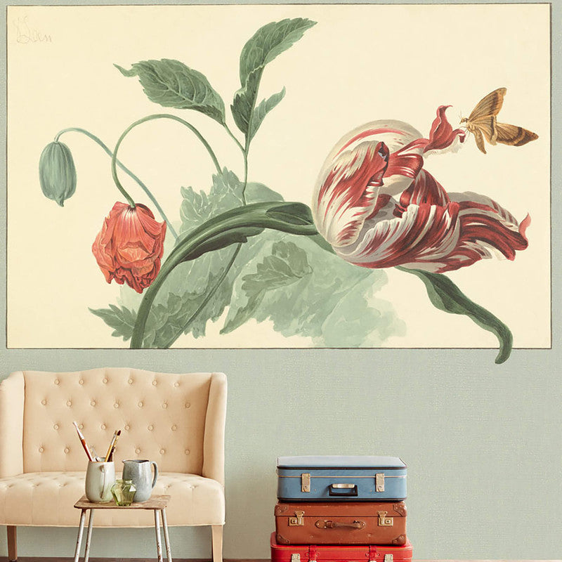 media image for Flower & Butterfly Whimsical Wall Mural in Green/Sage 282