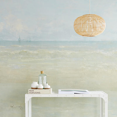 product image for Watercolor Ocean Scene Wall Mural in Green 16