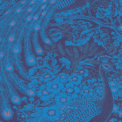 product image for Floral & Peacock Whimsical Wallpaper in Metallic Pink/Blue 97