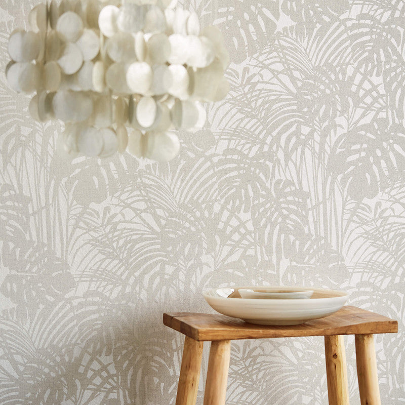 media image for Abstract Palm Leaf Textured Wallpaper in Pearl/Grey 272