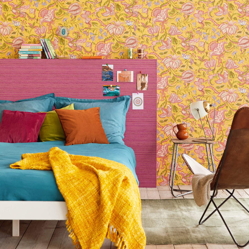 media image for Jacobean Floral Wallpaper in Gold/Pink 21