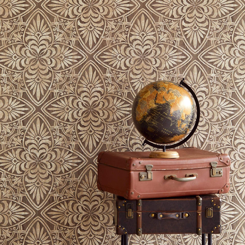 media image for Floral Wood Carving Wallpaper in Brown 20