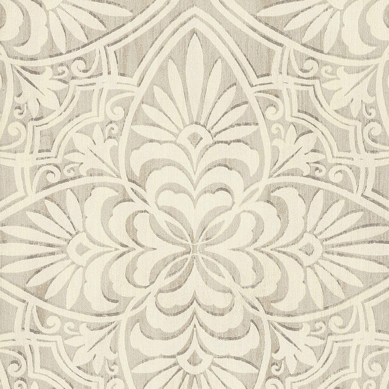 media image for Floral Wood Carving Wallpaper in Grey/Cream 232