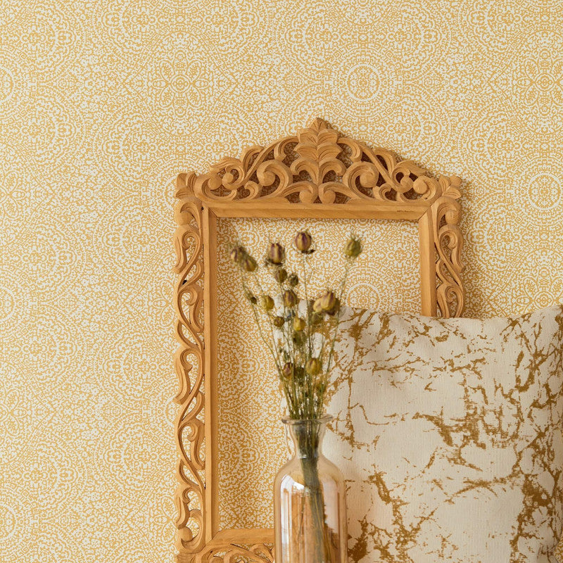 media image for Floral Medallion Wallpaper in Mustard Gold 281